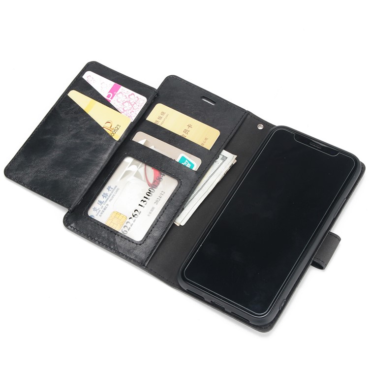 Leather Case for iPhone XR 6.1 inch / Retro Style / Crackled Texture / Wallet / Stand / Magnetic - Black-4