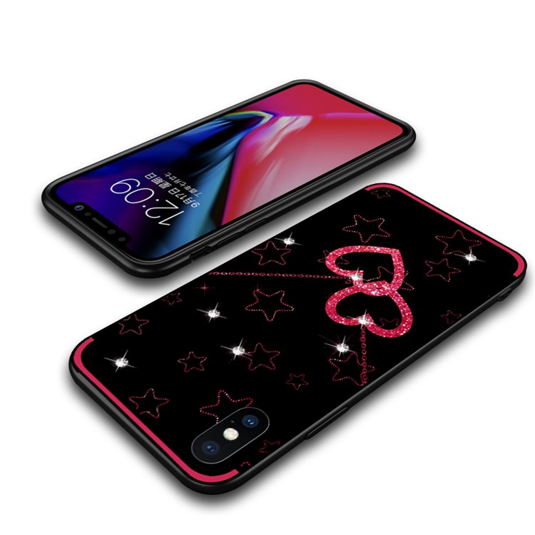 NXE Rhinestone Decor Pattern Bayer TPU Case for iPhone XS Max 6.5 inch - Heart and Star Pattern-2