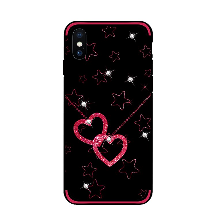 NXE Rhinestone Decor Pattern Bayer TPU Case for iPhone XS Max 6.5 inch - Heart and Star Pattern-3