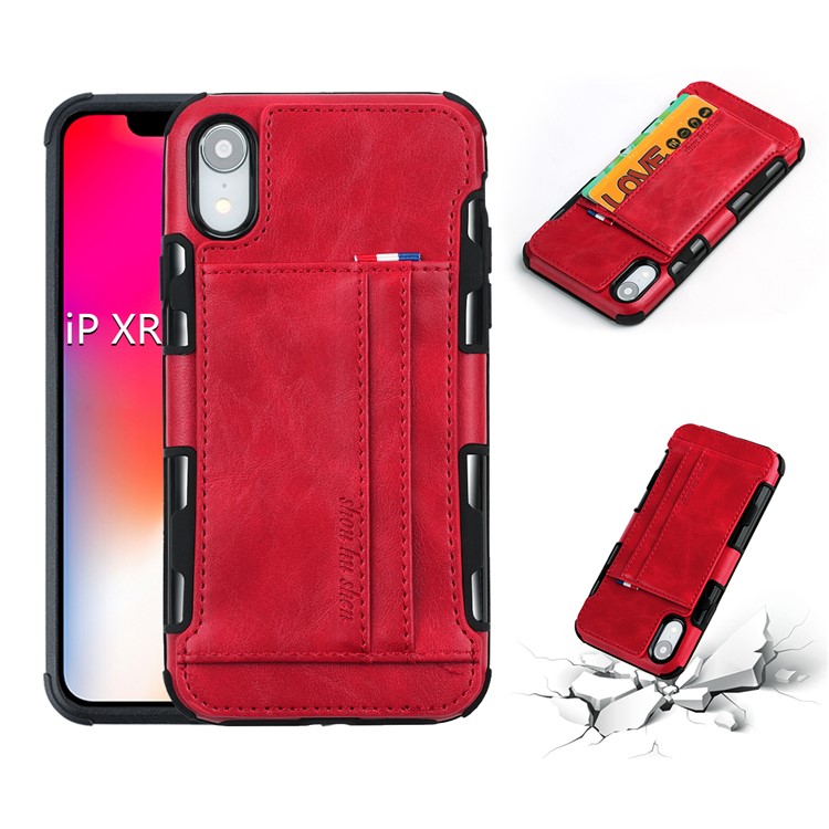 

SHOUHUSHEN PU С Кожаным Покрытием PC TPU Combo Case (слоты Для Двойной Карточки) Для Iphone XR 6.1 Inch - Красный, iPhone XR