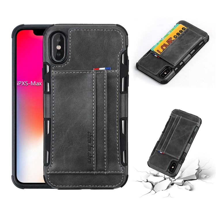 

SHOUHUSHEN PU С Кожаным Покрытием PC TPU Combo Case (слоты Для Двойной Карты) Для Iphone XS Max 6.5 Inch - Серый
