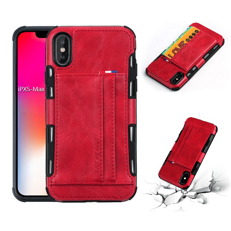

SHOUHUSHEN PU С Кожаным Покрытием PC TPU Гибридный Чехол (два Слота Для Карт) Для Iphone XS Max 6.5 Inch - Красный