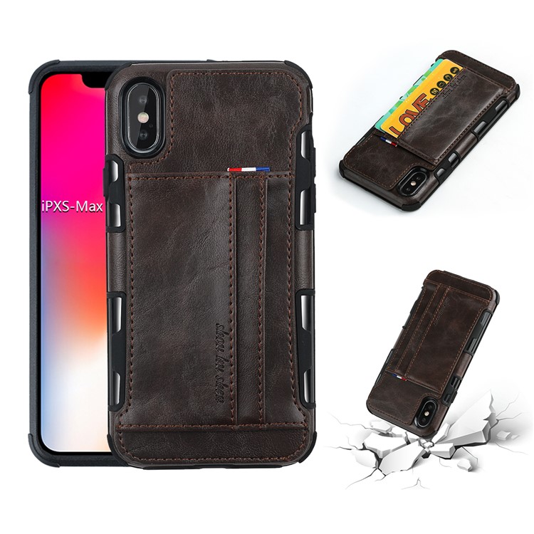 

SHOUHUSHEN PU Leather Coated PC TPU Hybrid Protection Case (Double Card Slots) for iPhone XS Max 6.5 inch - Coffee