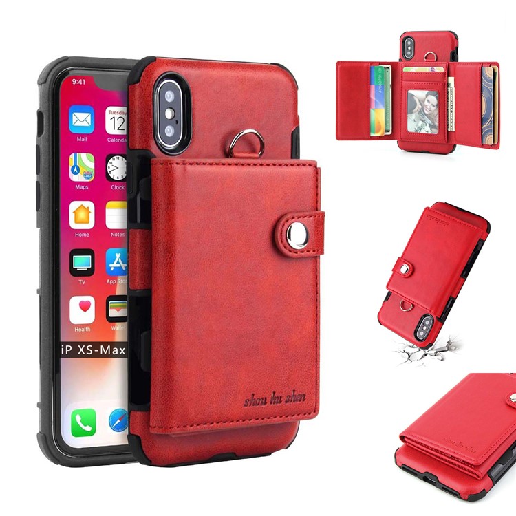 

SHOUHUSHEN for iPhone XS Max 6.5 inch Casing PU Leather Coated Plastic + TPU Combo Case (Card Slots) - Red