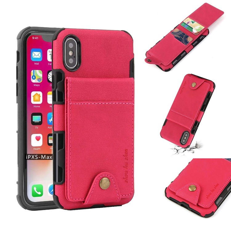 

Vertical Flip PU Leather Coated Card Holder PC TPU Case Cover for iPhone XS Max 6.5 inch - Rose
