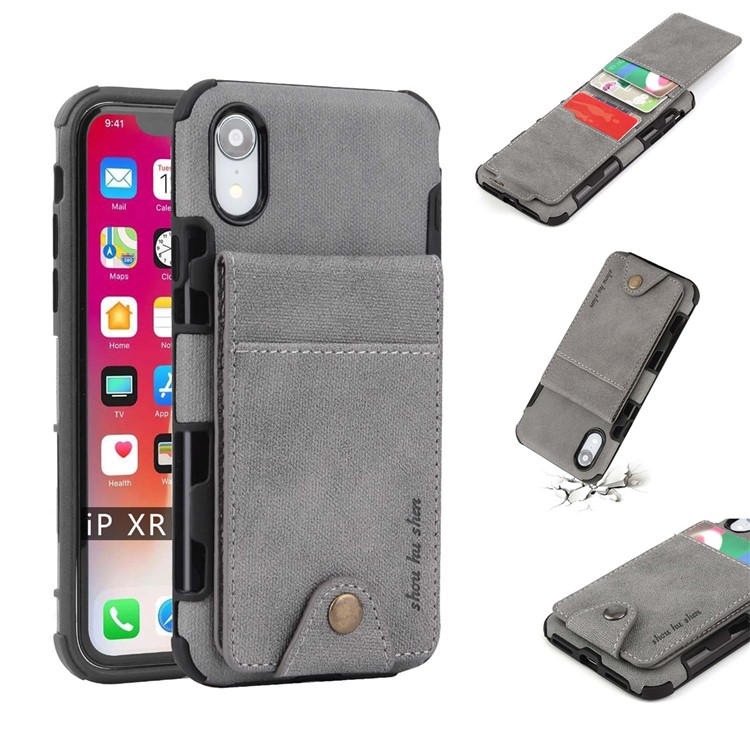 

Вертикальный Флип PU Кожаный Слот Для Карт PC TPU Гибридный Телефон Для Iphone XR 6.1 Inch - Серый