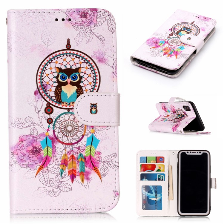 

Embossed Pattern Printing Stand Leather Wallet Case for iPhone XS Max 6.5 inch - Feather Dream Catcher