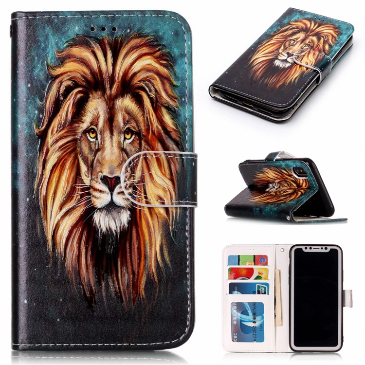 

Тисненый Узор Печати Кожаный Чехол Для Карты Для Iphone XS Max 6.5 Inch - Лев