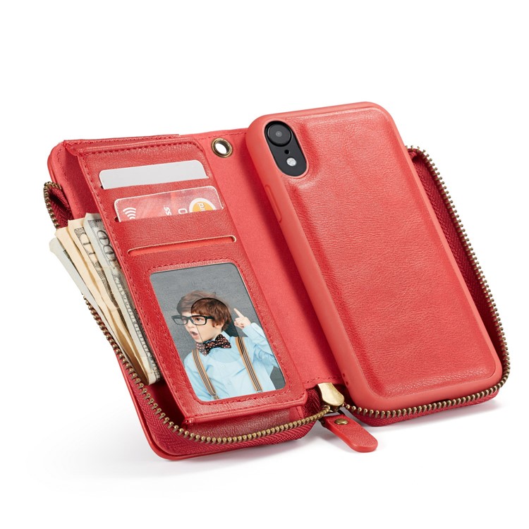 

Detachable 2-in-1 Vintage Zipper Cellphone Case + Inner Removable TPU Back Cover for iPhone XR 6.1 inch - Red, iPhone XR
