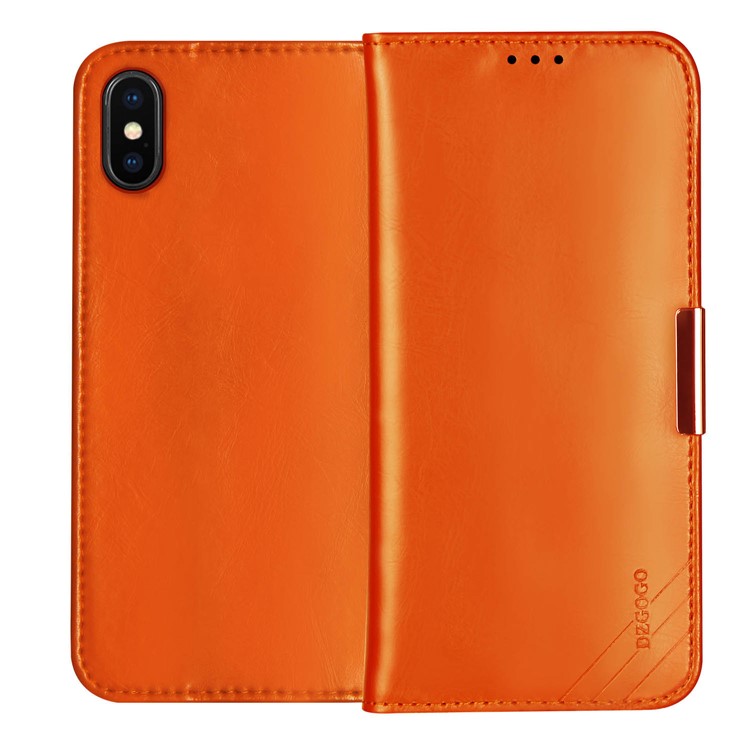DZGOGO SS Genuine Leather Wallet Stand Phone Case Shell for iPhone XS 5.8 inch - Orange