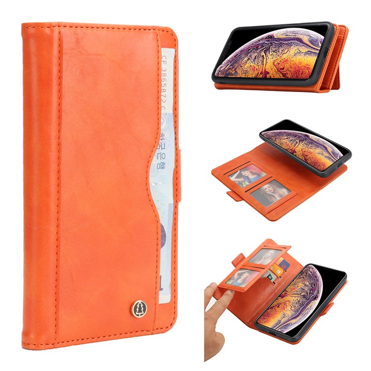 

Removable TPU Back Shell + Leather Wallet Phone Case for iPhone XS Max 6.5 inch - Orange