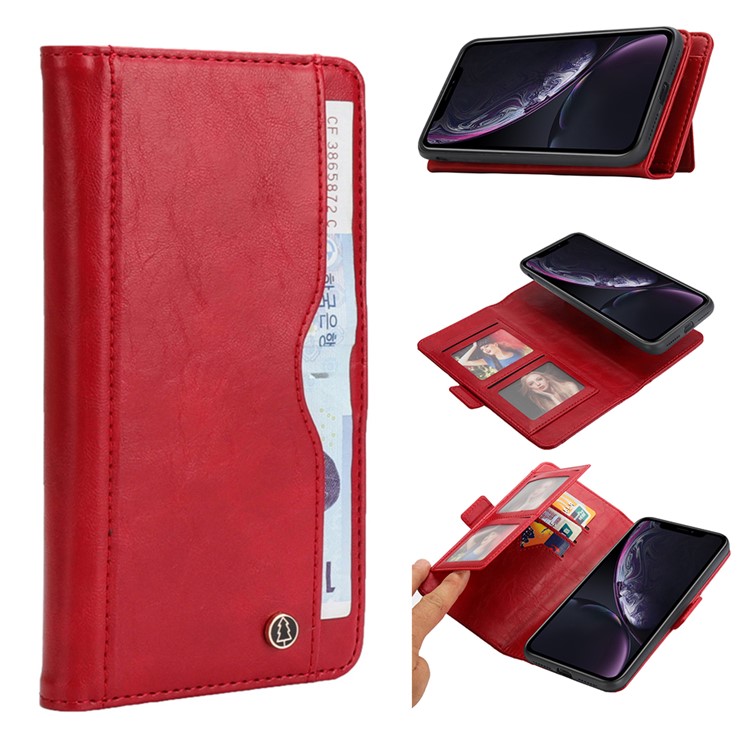 Funda De Piel Monedero Multi-ranura Extraíble 2 En 1 + Carcasa Trasera De TPU Para IPhone XR De 6,1 Pulgadas - Rojo-1