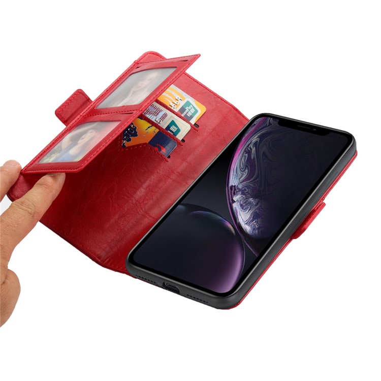 Funda De Piel Monedero Multi-ranura Extraíble 2 En 1 + Carcasa Trasera De TPU Para IPhone XR De 6,1 Pulgadas - Rojo-10
