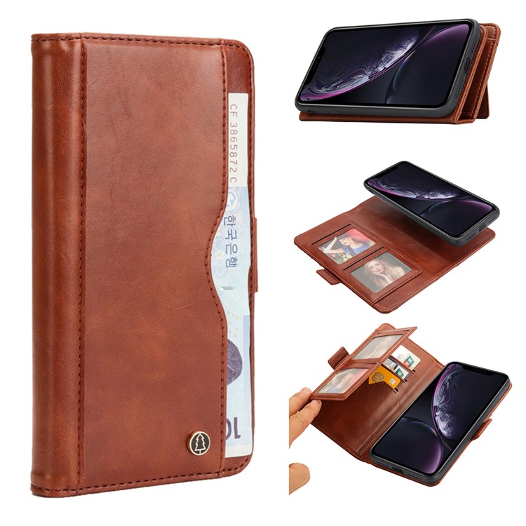 Custodia Protettiva Rimovibile Per Portafogli Multi-slot 2-in-1 + Guscio Posteriore In TPU Per IPhone XR Da 6,1 Pollici - Marrone-1