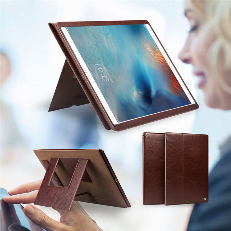 QIALINO Smart Genuine tampa de couro Stand para iPad Pro 12,9 polegadas - Brown-1