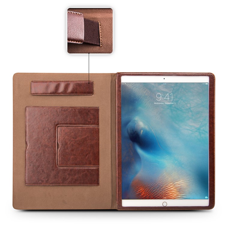 QIALINO Smart Genuine tampa de couro Stand para iPad Pro 12,9 polegadas - Brown-11