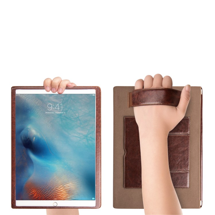QIALINO Smart Genuine tampa de couro Stand para iPad Pro 12,9 polegadas - Brown-4