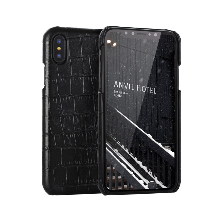 

Для Iphone XS Макс 6.5 Дюймов Крокодиловой Текстуры Коровьей Кожи Кожаный Корпус Для ПК - Черный