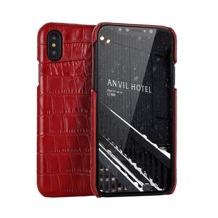 

For iPhone XS Max 6.5 inch Crocodile Texture Cowhide Leather Coated PC Hard Cover - Red