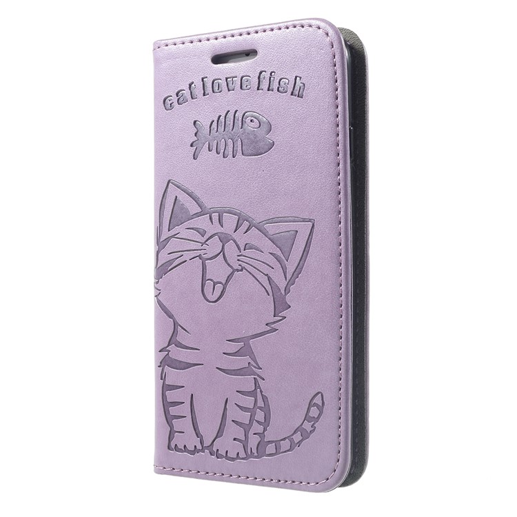 Impressão Gato E Peixe Osso Carteira Capa Protetora De Couro Para O Iphone 8 / 7 - Roxa-2