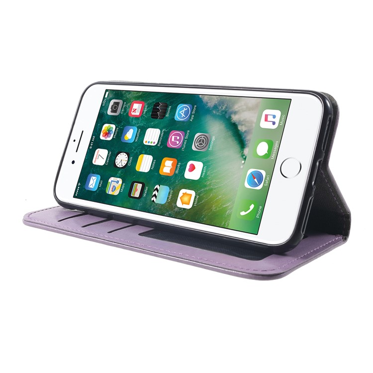 Impressão Gato E Peixe Osso Carteira Capa Protetora De Couro Para O Iphone 8 / 7 - Roxa-4