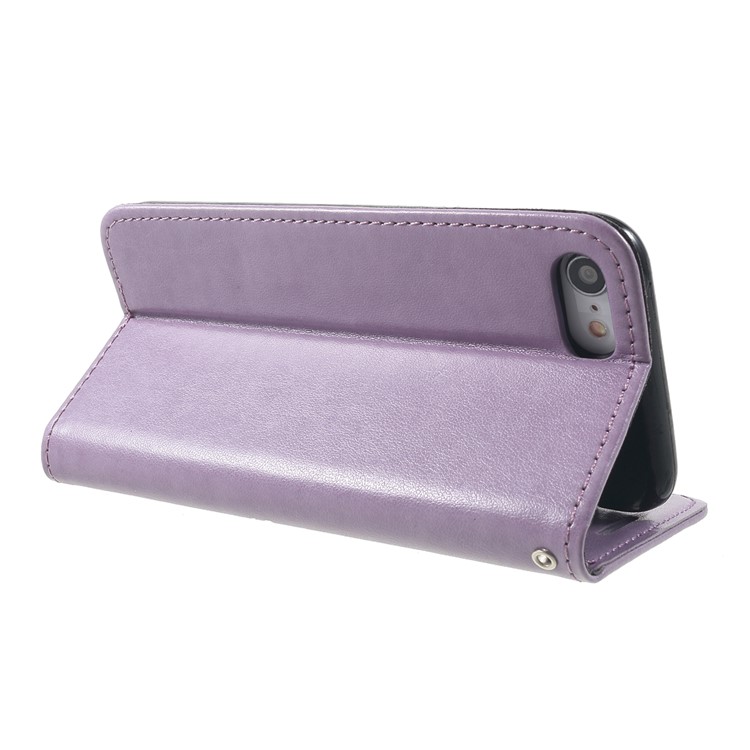 Impressão Gato E Peixe Osso Carteira Capa Protetora De Couro Para O Iphone 8 / 7 - Roxa-5