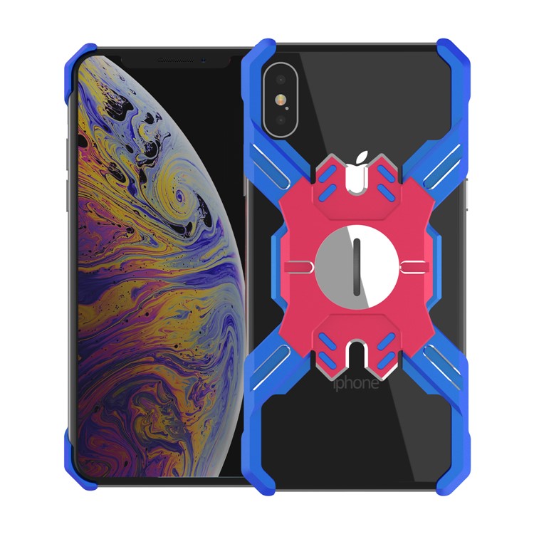 

Heroes Series Bumper Frame for iPhone XS 5.8 inch [X-Shaped] Electroplating Metal Bumper Case with Kickstand - Red / Blue