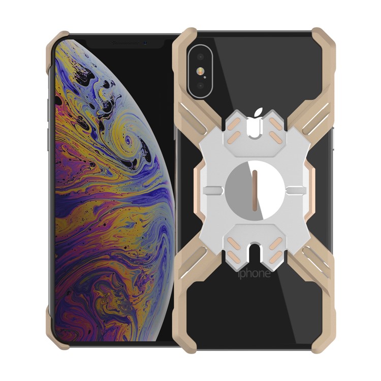 

Heroes Series X-Shaped [Electroplating] Metal Frame Bumper Cover with Kickstand for iPhone XS Max 6.5 inch - Silver / Gold