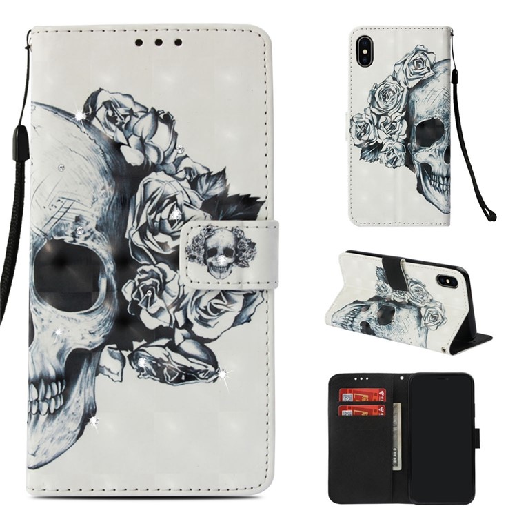 

Rhinestone Декор Картины Печать Кошелек Кожа Защитная Крышка С Ремешком Для Iphone XS Макс 6.5 Дюймов - Черепа Черепа