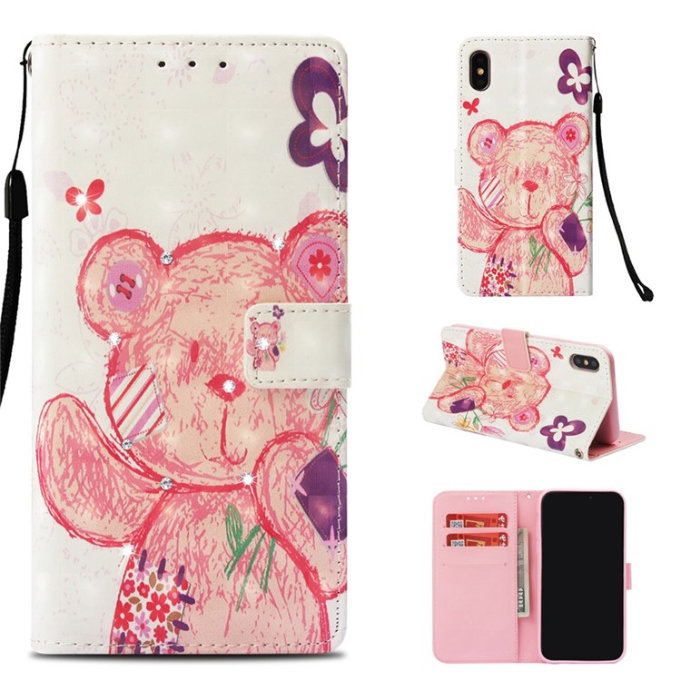 

Rhinestone Decor Pattern Printing Wallet Leather Casing with Strap for iPhone XS Max 6.5 inch - Bear