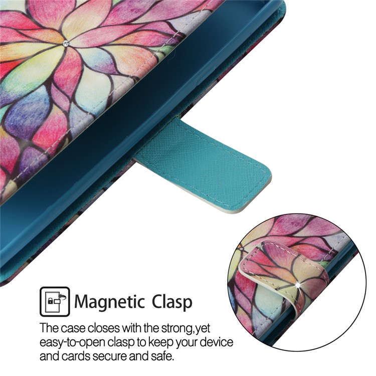 Patterned Diamante Leather Shell [with Wrist Strap] for iPhone XS / X 5.8 inch - Colorful Petals-5