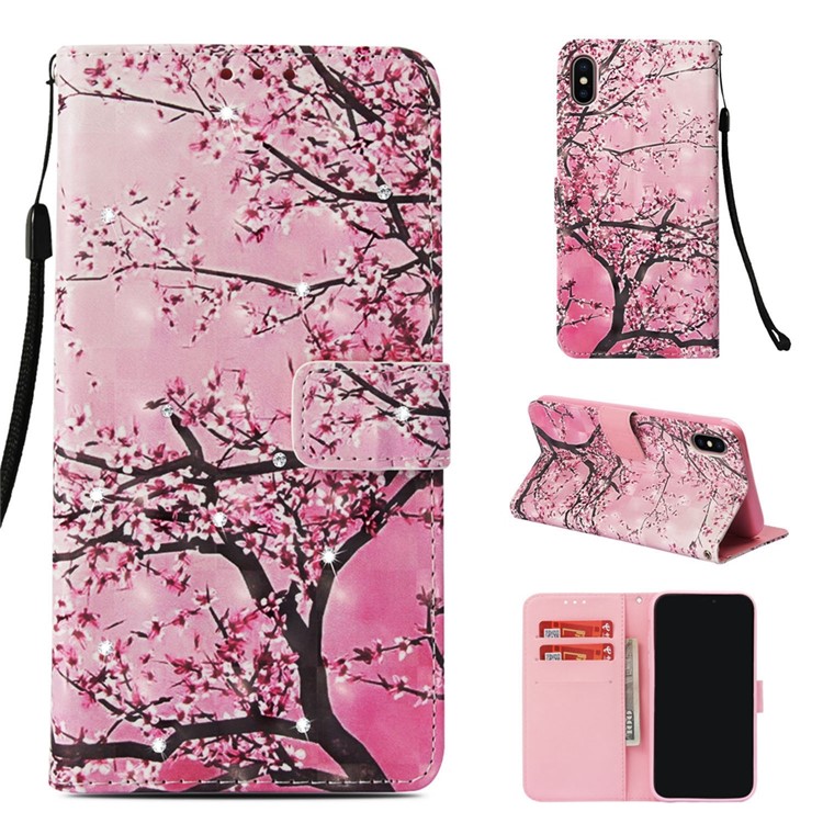 

For iPhone XS / X 5.8 inch Patterned Diamante Leather [Stand Wallet] Phone Shell with Wrist Strap - Flowered Tree, iPhone Xs