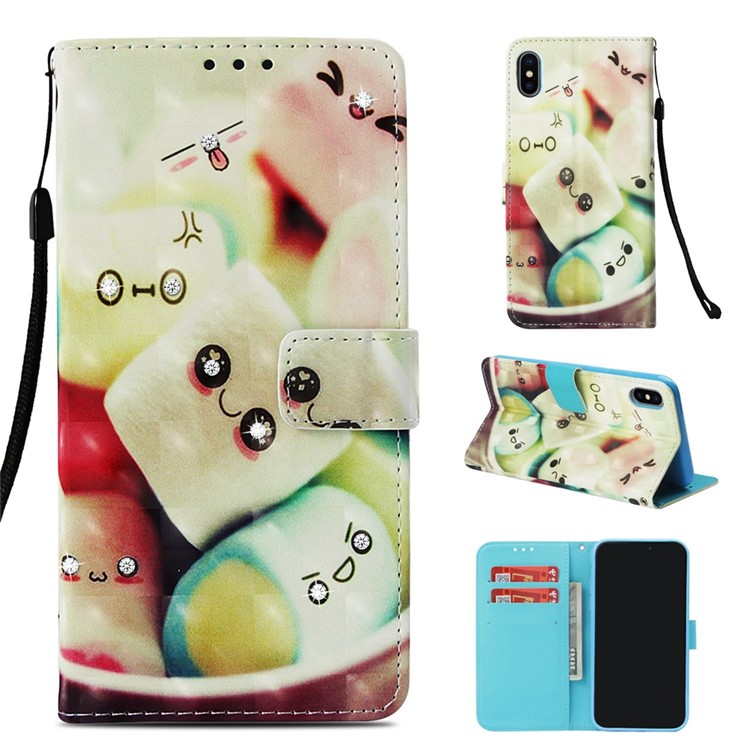 

Rhinestone Decor Pattern Printing Wallet Leather Accessory Case with Strap for iPhone XS/X - Cotton Candy