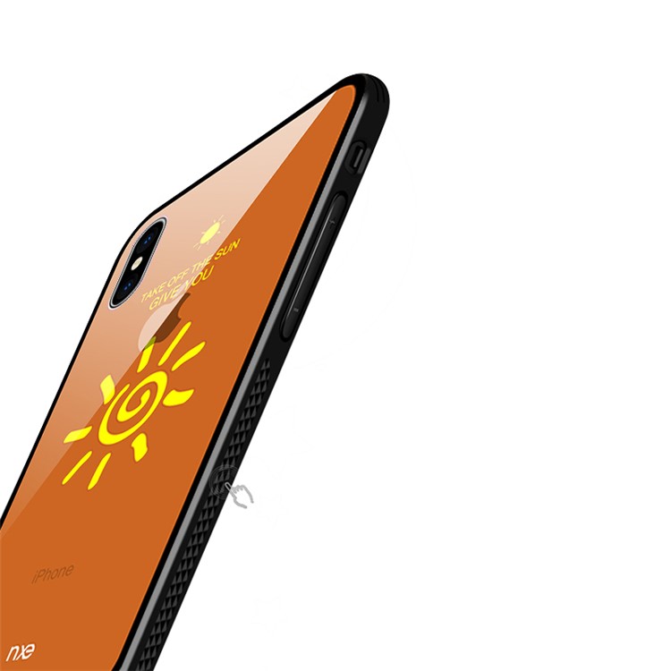 NXE Planet Series Case for iPhone XS 5.8 inch 9H Glass Back + TPU Edge Hybrid Cover - Orange Sun Pattern-3