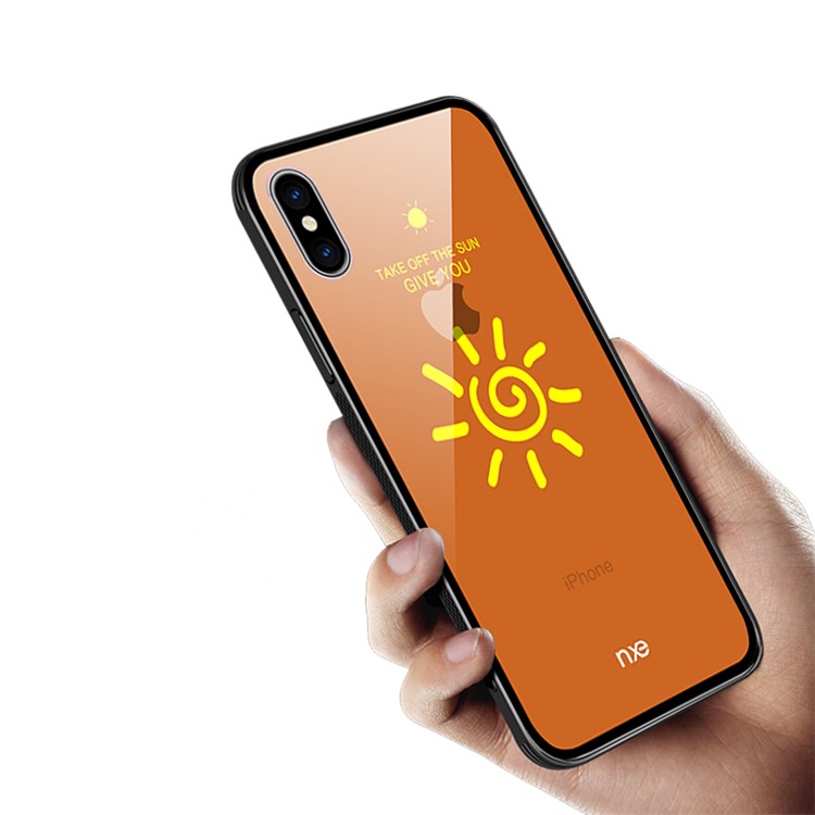 NXE Planet Series Case for iPhone XS 5.8 inch 9H Glass Back + TPU Edge Hybrid Cover - Orange Sun Pattern-4