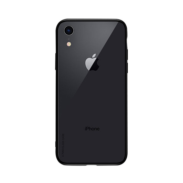 NXE Clear 9H Glass Back + TPU Edge Hybrid Case for iPhone XR 6.1 inch - Black-1