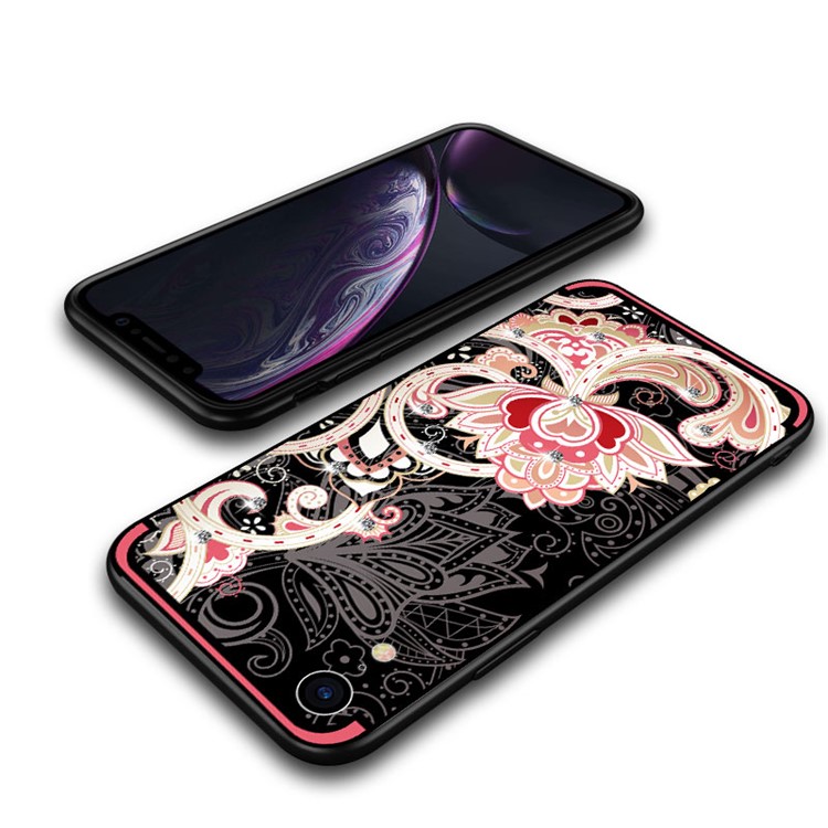 NXE Unique Series TPU Case for iPhone XR 6.1 inch / Flower Pattern Printing / Rhinestone Decor - Red-5