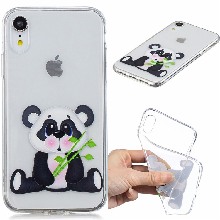 

Pattern Printing Embossed TPU Mobile Cover for iPhone XR 6.1 inch - Panda Holding Bamboo, iPhone XR 6.1 inch