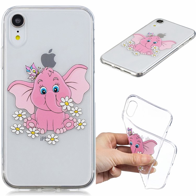 

Pattern Printing Embossed TPU Protection Case for iPhone XR 6.1 inch - Elephant and Daisy, iPhone XR 6.1 inch