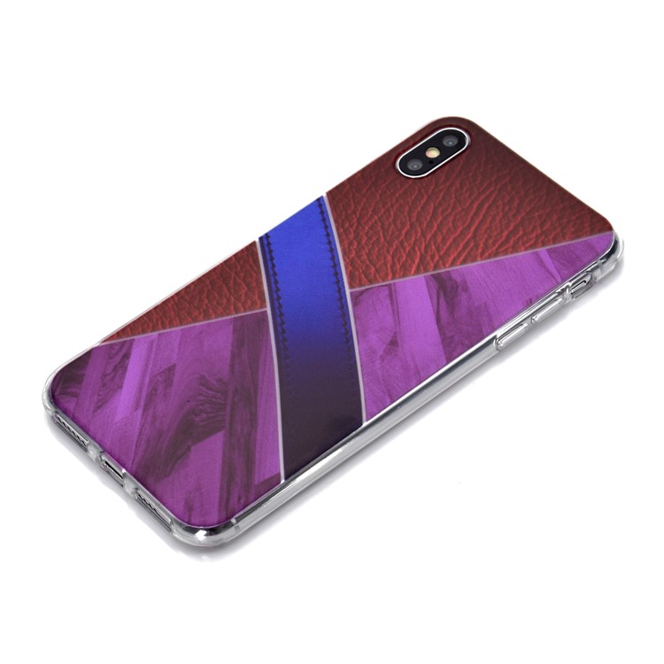 Pattern Printing Contrast Color Soft TPU Case for iPhone XS Max 6.5 inch - Brown / Light Purple-3