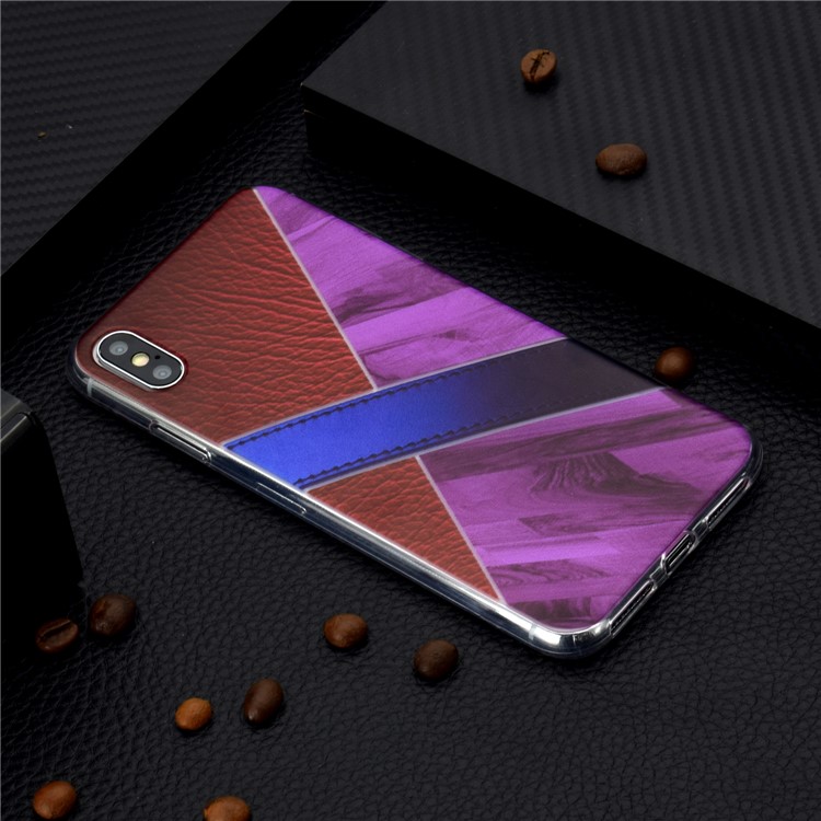 Pattern Printing Contrast Color Soft TPU Case for iPhone XS Max 6.5 inch - Brown / Light Purple-6