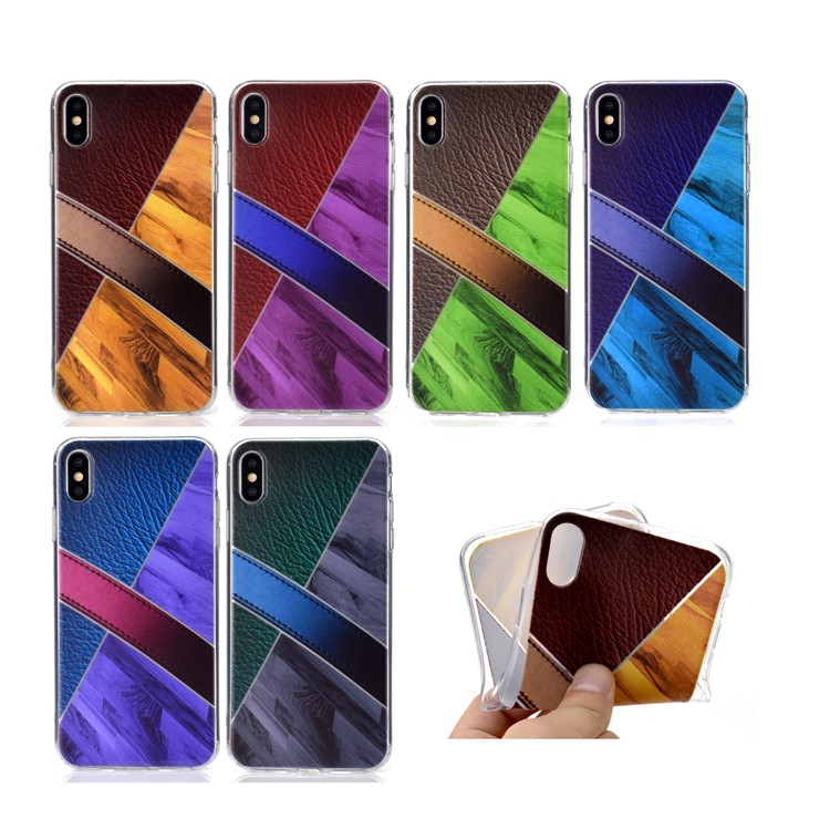 Pattern Printing Contrast Color Soft TPU Case for iPhone XS Max 6.5 inch - Brown / Light Purple-7