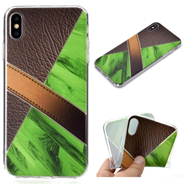 

Pattern Printing Contrast Color TPU Mobile Shell for iPhone XS Max 6.5 inch - Coffee / Green, iPhone XS Max