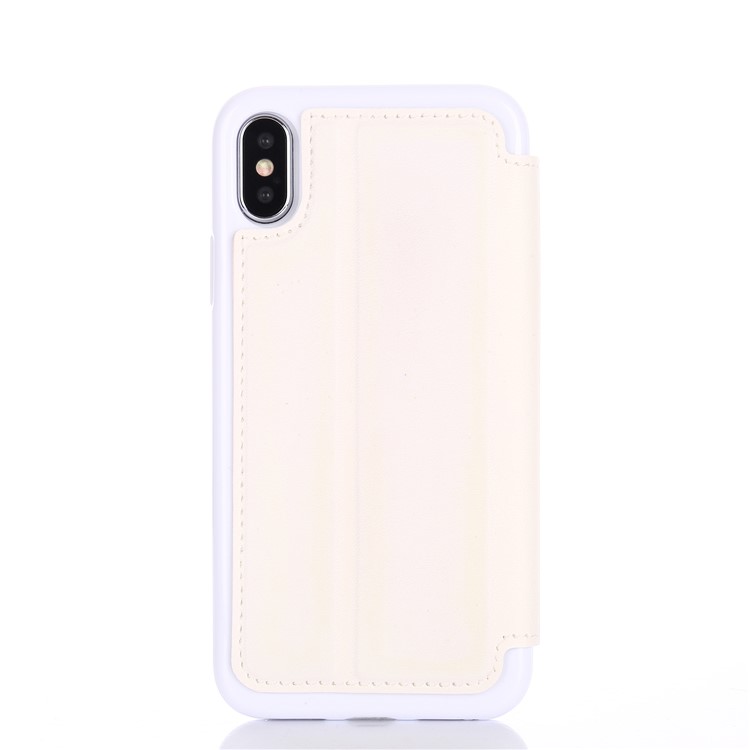 Stitching Rhombus Crown Card Holder Stand Leather Cover for iPhone XS Max 6.5 inch - White-3