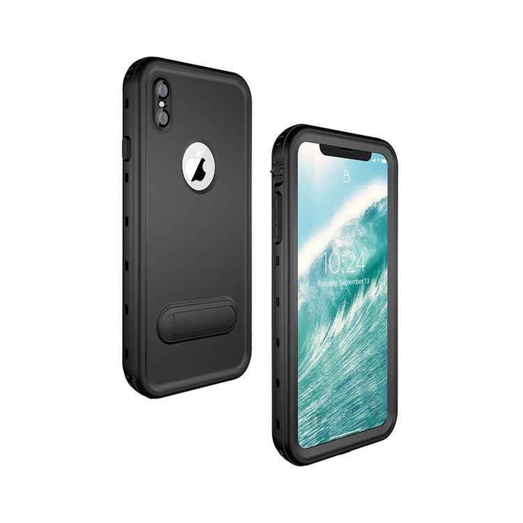 REDPEPPER Dot+ Series Dustproof Snowproof IP68 Waterproof Case with Kickstand for iPhone XS Max 6.5 inch - All Black-5