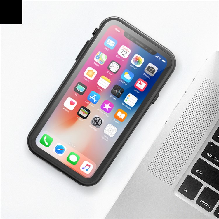 REDPEPPER Dot+ Series Dustproof Snowproof IP68 Waterproof Case with Kickstand for iPhone XS Max 6.5 inch - All Black-6