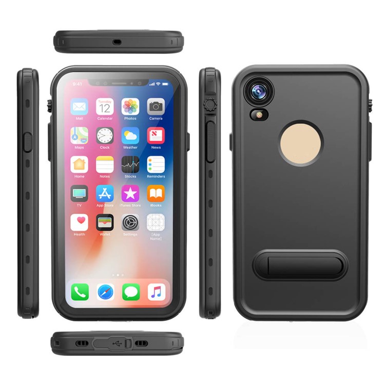 Redpepper Dot + Series Dustroproofroproofroproof Ip68 Étanche Avec Une Béquille Pour Iphone XR 6,1 Pouces - Tout Noir