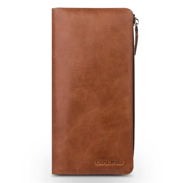 QIALINO Wallet Cowhide Genuine Leather Pouch Casing for iPhone XS Max 6.5 inch / iPhone XR 6.1 inch / iPhone XS 5.8 inch - Brown-1