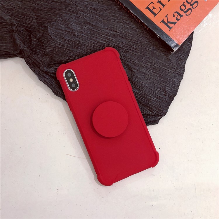 

Plush Paint Shockproof TPU Phone Shell with Kickstand for iPhone XS / X 5.8 inch - Red