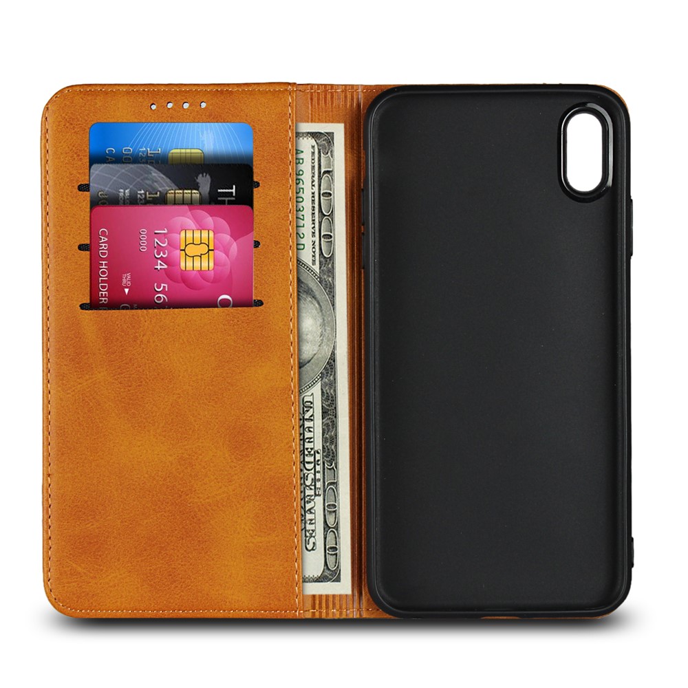 Caixa Móvel Da Carteira Magnética Do Couro Do Suporte Para O Iphone XS Max 6,5 Polegadas - Castanho-4